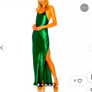 x revolve frederick dress in olive green Lanetta | Olive Ruched High-Neck Maxi Dress With Split main image 1